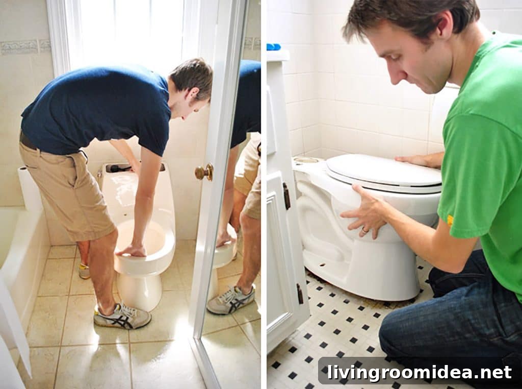 Side By Side Of John Installing Two Toilets