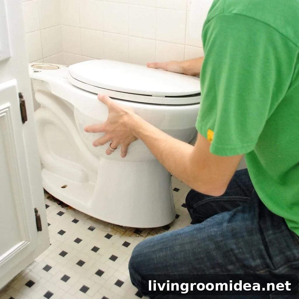 John Rocking Old Toilet Bowl To Loosen Wax Ring