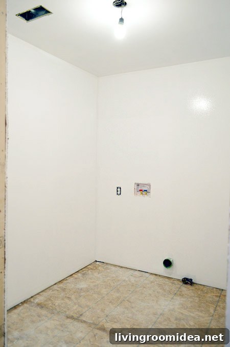 Primed laundry room ready for paint
