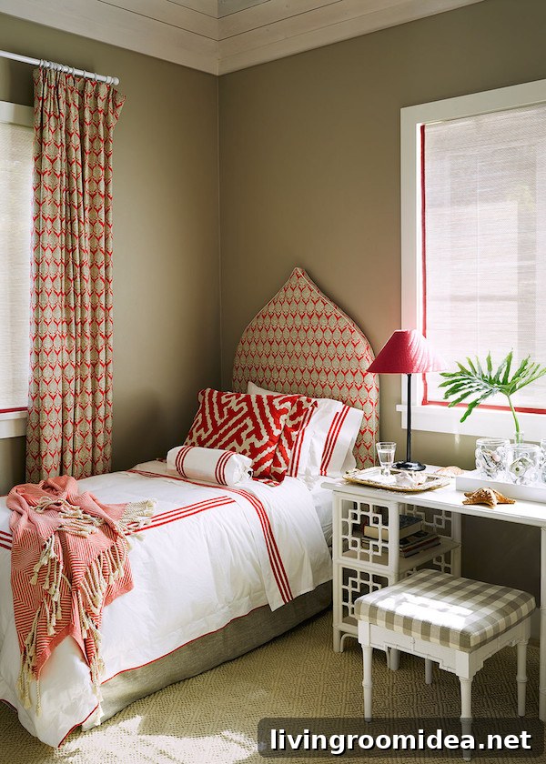 Red Bedroom with Roman Shades
