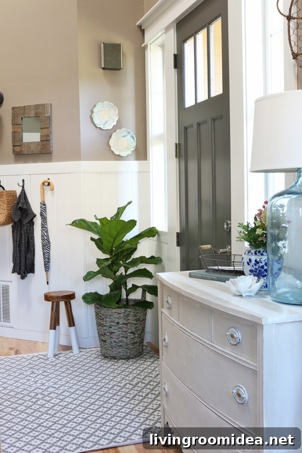 Entry with Flea Market Dresser and Charcoal Front Door