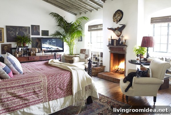 Cozy Bedroom with Fireplace