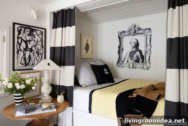 Cozy Bedroom Ideas - Black and White Striped Curtains