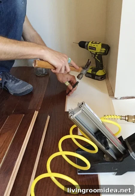 install hardwood flooring hand nailing ends