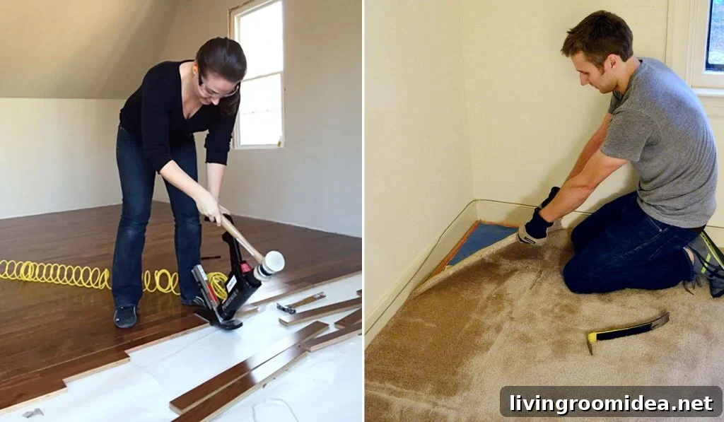 Sherry and John Doing Flooring Projects Side By Side