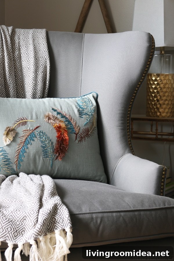 Gray Wingback Chair - Fall Pillows - The Inspired Room