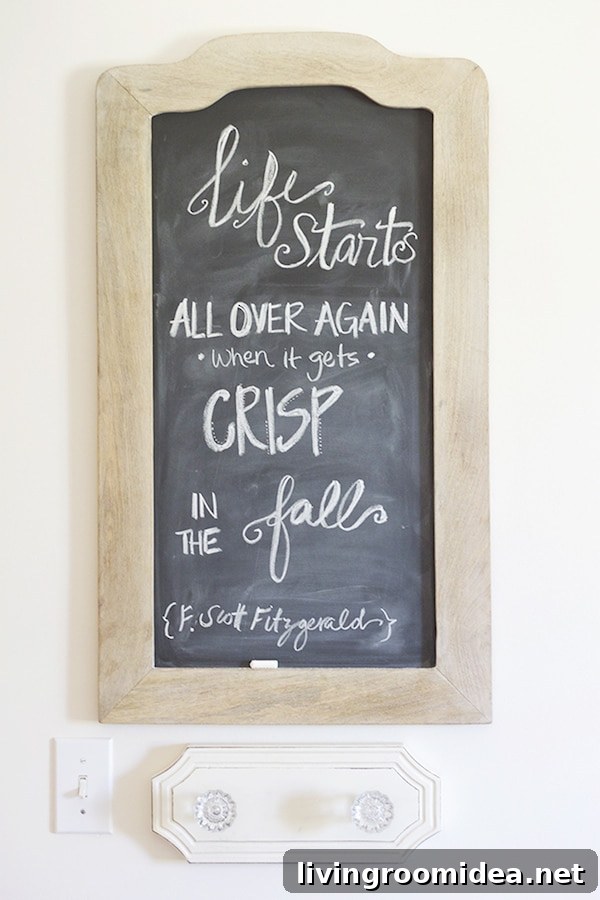 Transitioning to Autumn: Stylish Fall Wardrobe and Home Tips 10 Fall Quote - Wood Chalkboard in the Entry