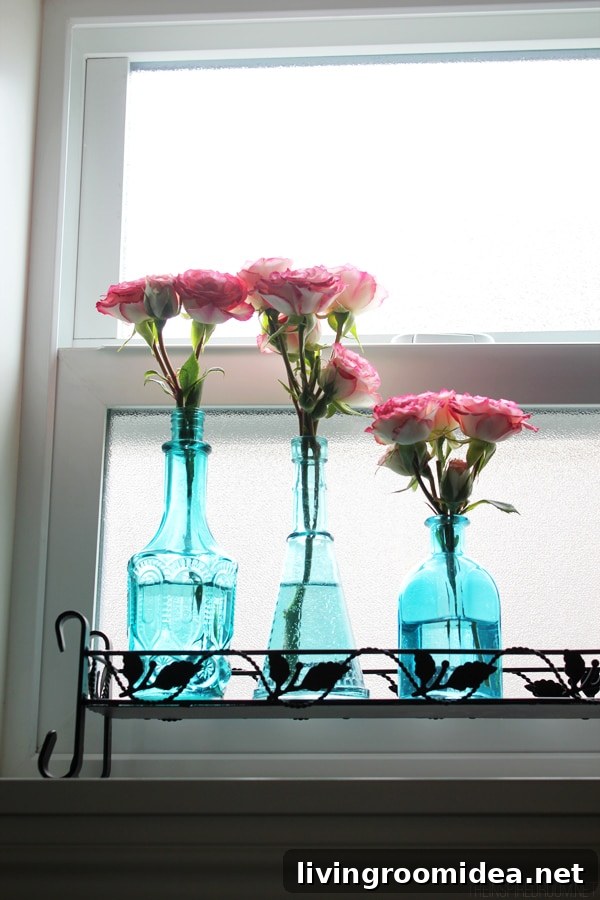 Bathroom Update - Roses in Blue Vases
