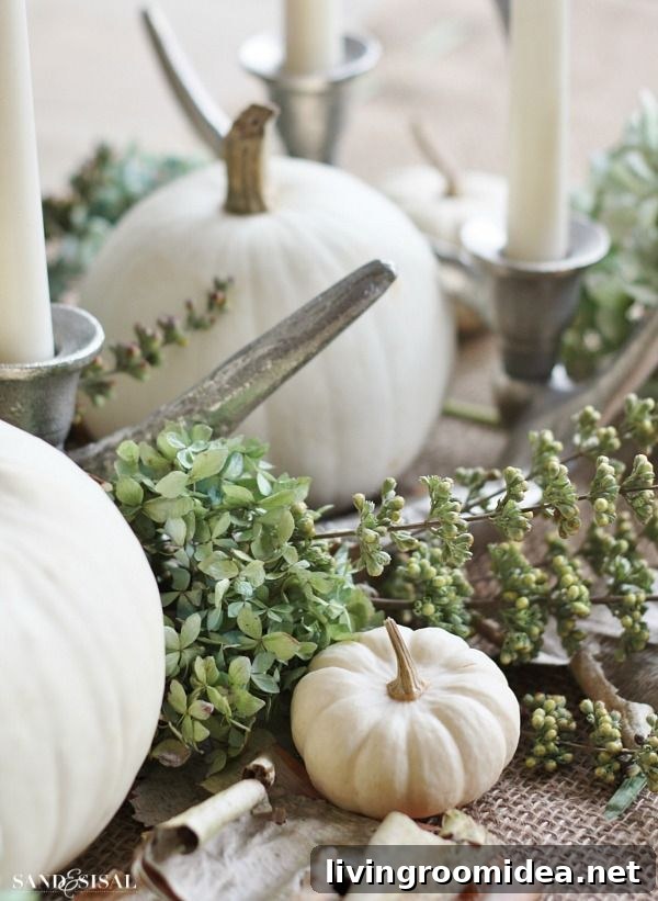 White Pumpkin Tablescape - Quiet Fall - Sand and Sisal