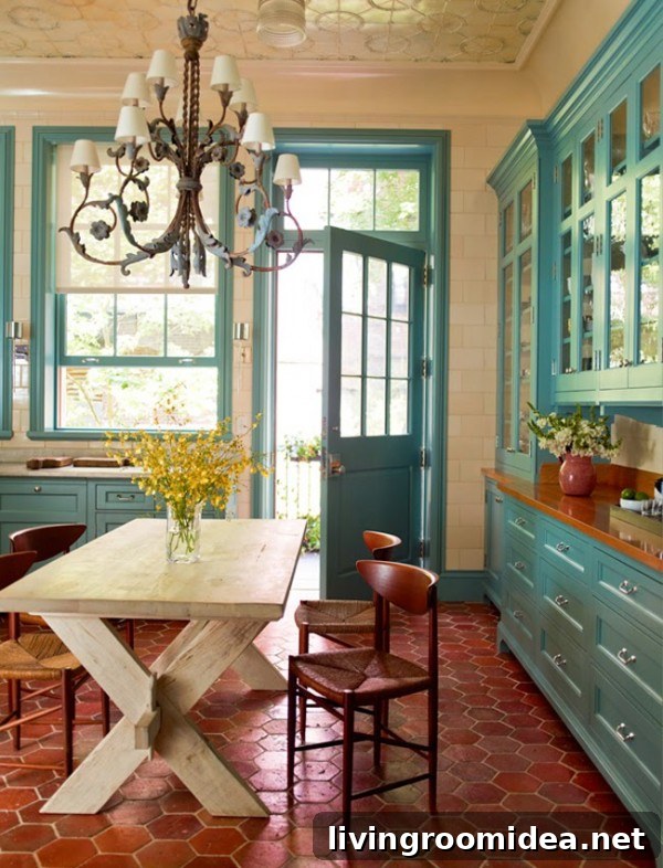 Sawyer Berson - Teal and Rust Kitchen