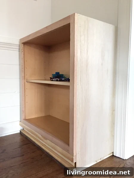 End Panel Attached To Base cabinet for built-in bookshelf
