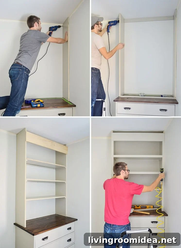 Four steps to DIY build-in bookshelves