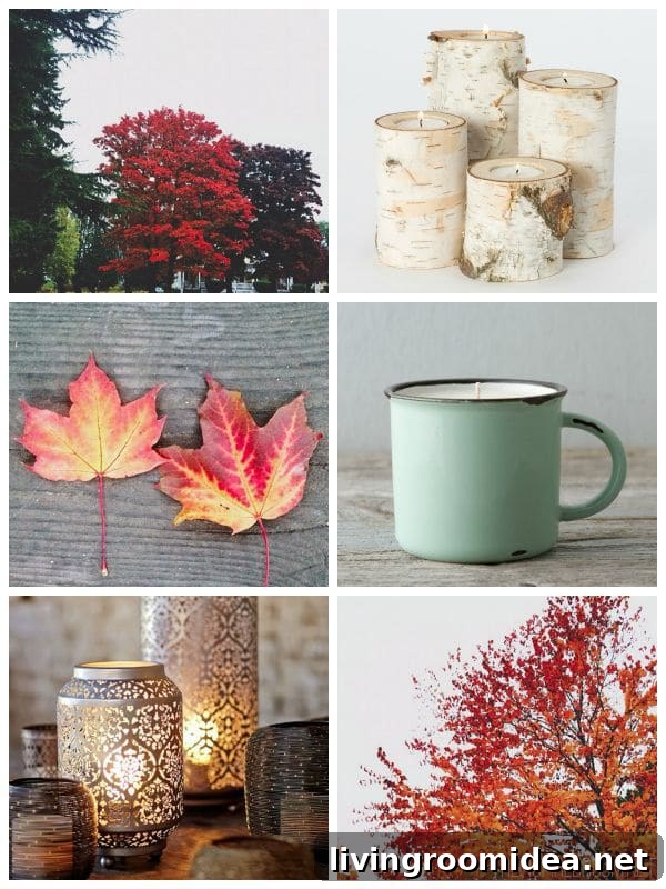 Fall Candles - Birch Candleholders Punched Lanterns and Mug Candle