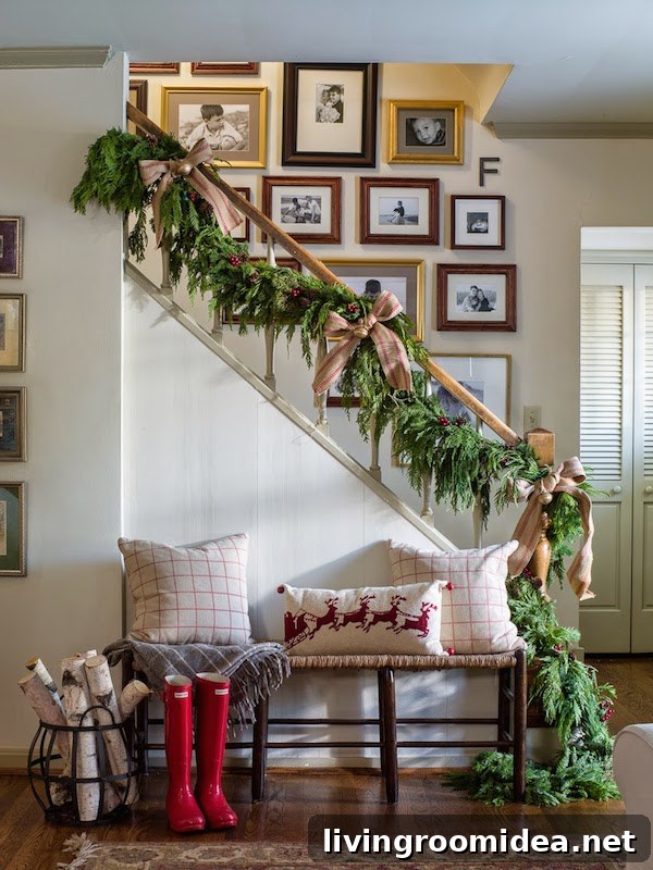 Christmas Staircase Decorating with Garland