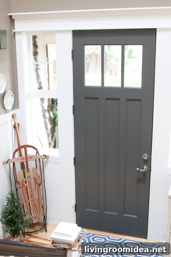 Charcoal Front Door - The Inspired Room Christmas House Tour