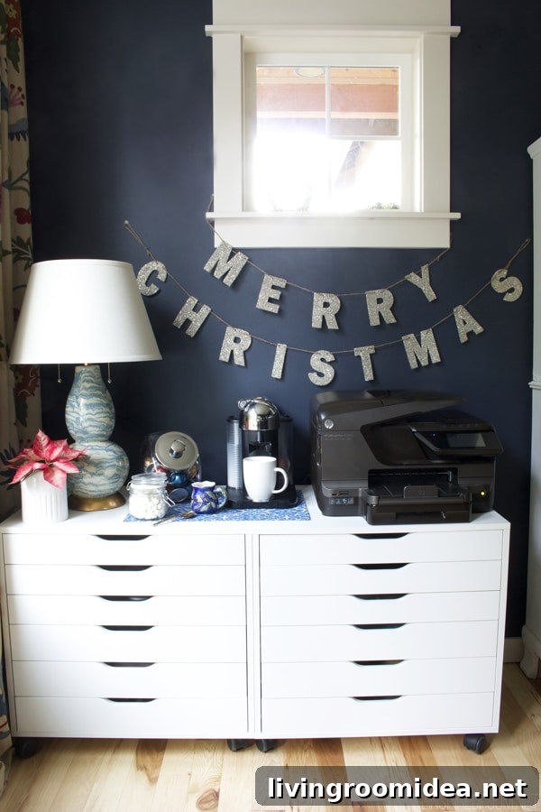 German Merry Christmas Glitter Garland - Pottery Barn - The Inspired Room Navy Office