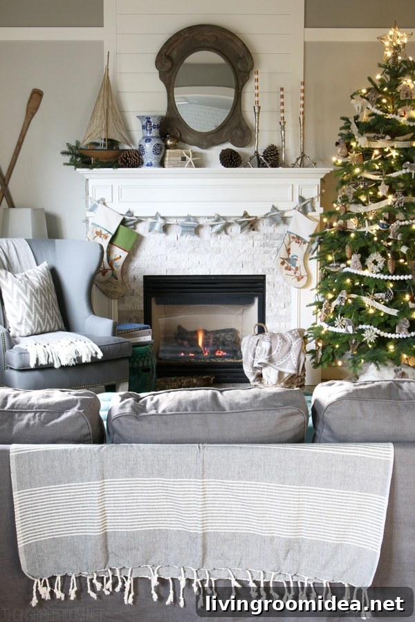 Christmas House Tour - The Inspired Room Family Room - Neutral Christmas Decorating