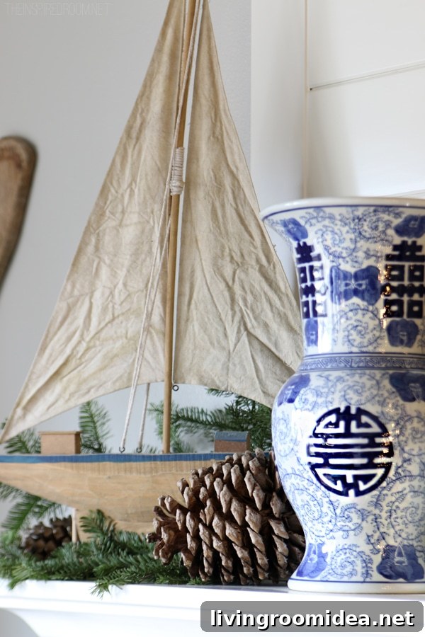 Christmas Mantel - Sailboat - The Inspired Room House Tour