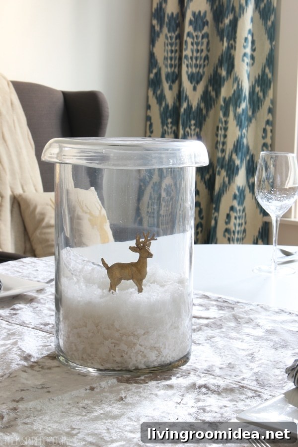 Favorite Home Decor Gifts to Give and Receive 9 Simple Winter Centerpiece - Faux Snow and Gold Deer in a Hurricane - The Inspired Room