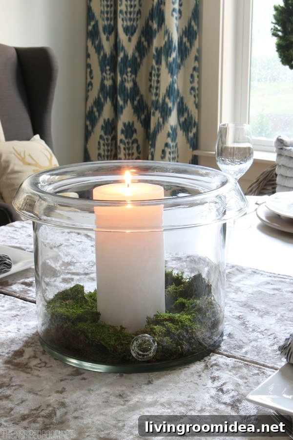 Favorite Home Decor Gifts to Give and Receive 10 Simple Centerpiece with Candle and Moss - Pottery Barn Branson Hurricane - The Inspired Room