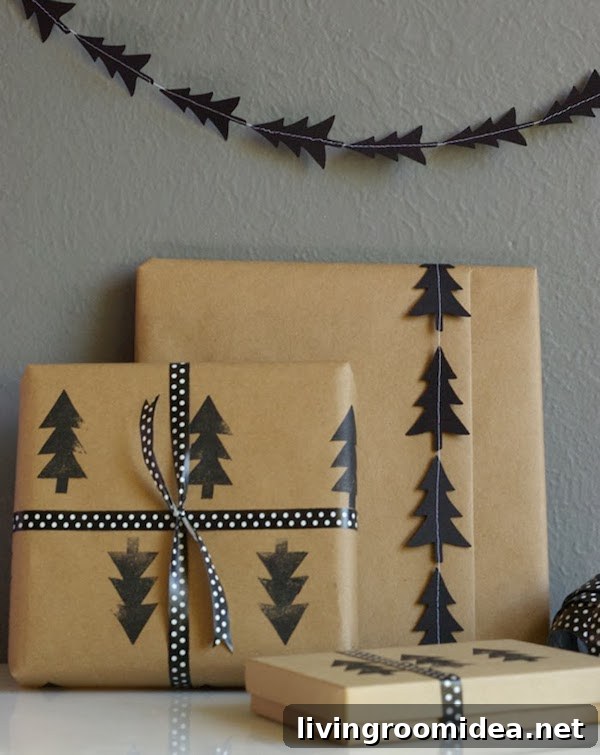 Black Tree Stamp and Garland - Gift Wrap by Hello Natural