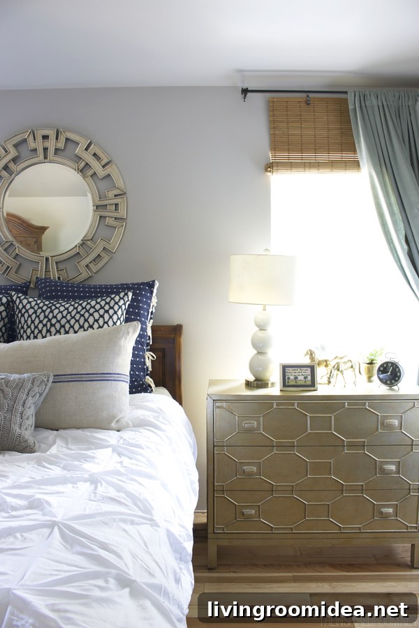 Bedroom Decorating - Navy White and Gold - The Inspired Room