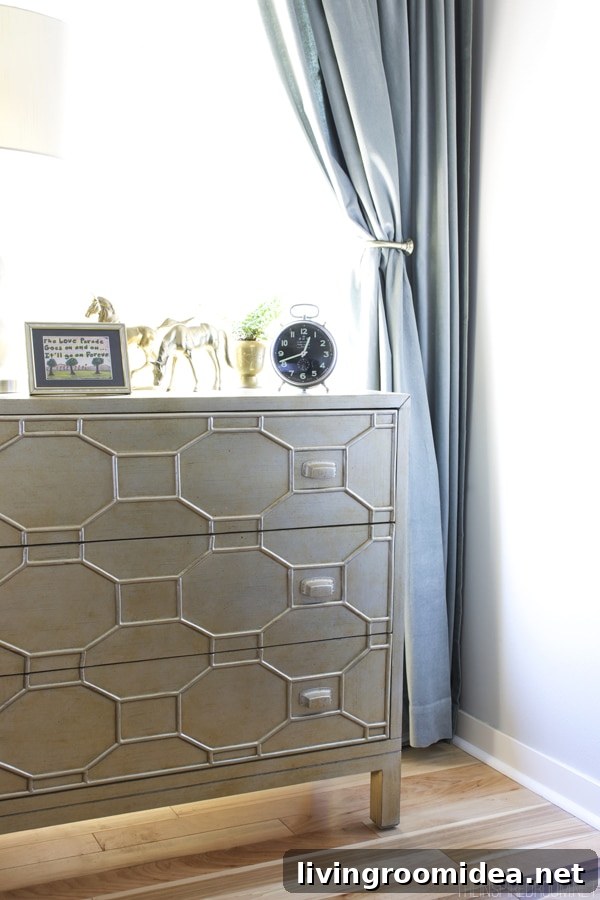 Gold Dresser Nighstand- Bedroom Decorating - The Inspired Room