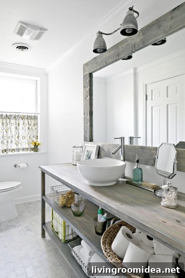 Modern Rustic Bathroom Design - Vessel Sink in Open Shelf Wood Vanity
