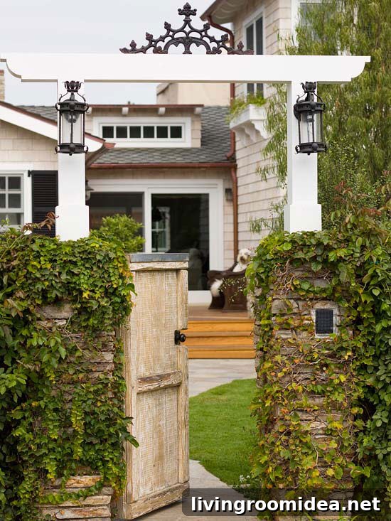 Exterior Lighting Ideas - Lanterns on a Gate Arbor