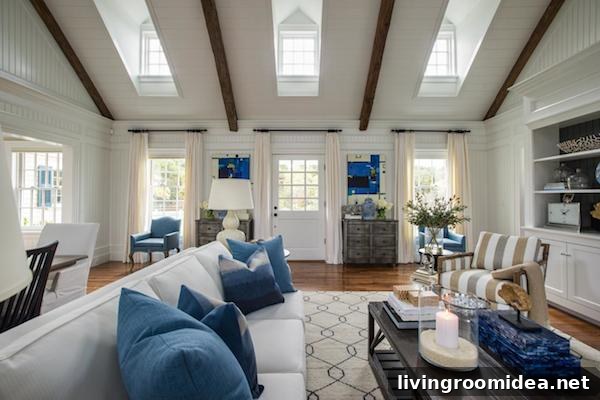 HGTV Dream Home 2015 Great Room Design - Neutral with Pops of Blue