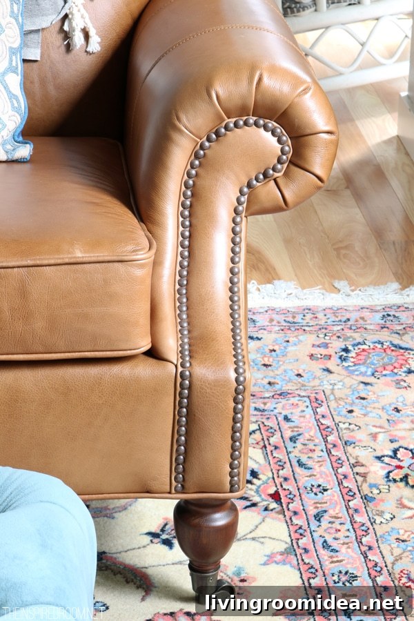 Nailhead Detail - Brooklyn Leather Sofa - The Inspired Room