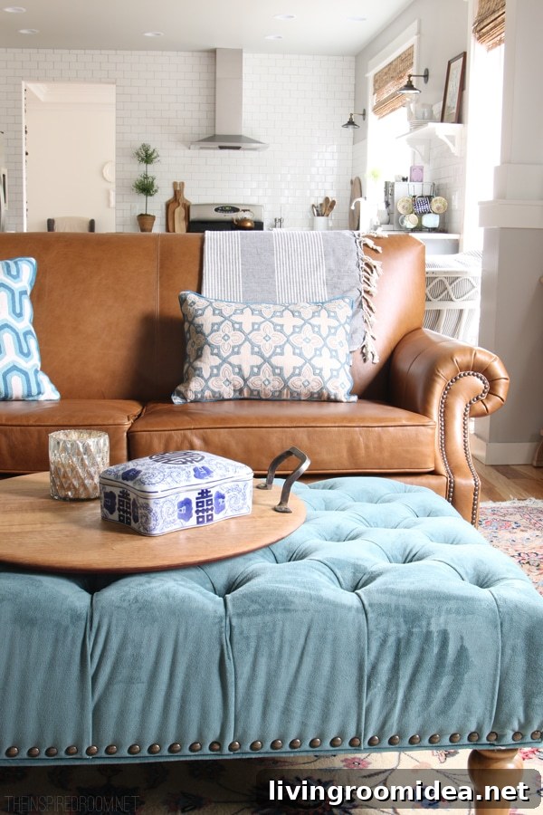 Leather Sofa - Family Room Decorating - The Inspired Room