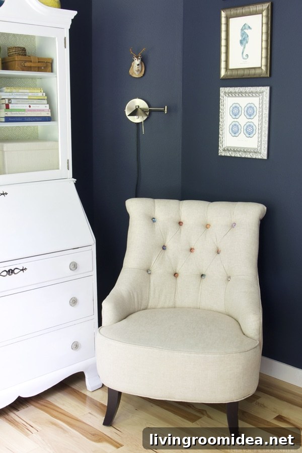 Hale Navy Blue Office - Linen Tufted Chair - The Inspired Room