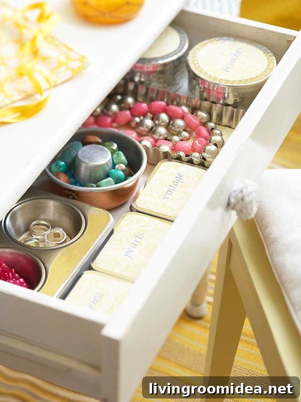 Organized Jewelry Drawer with Tins