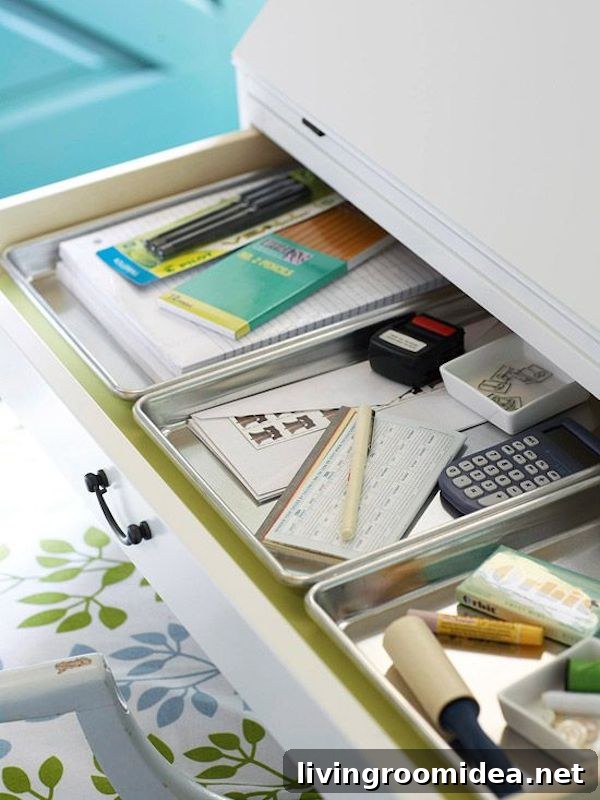 Get Organized: Joyful Drawer Organization Tips 7 Clever Organization to Make Life Easier - Baking Sheet Storage for Shallow Drawers