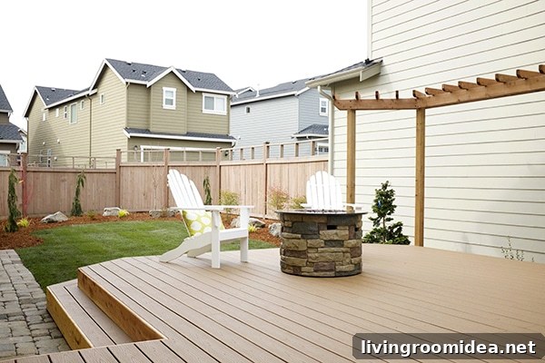 Backyard Trex deck with propane firepit