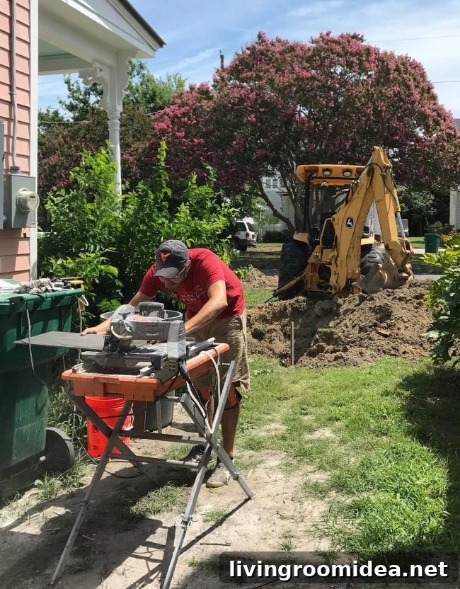 Excavator searching for water line