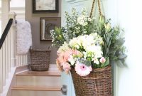 Spring Cut Flowers Arranged in a Front Door Basket