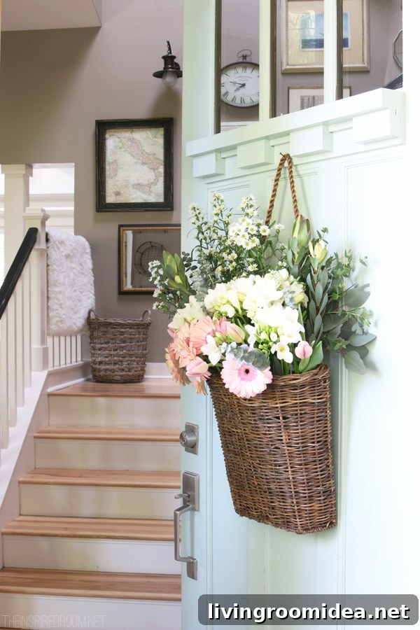 Spring Cut Flowers Arranged in a Front Door Basket 2 Spring Front Door - The Inspired Room - Love the Home You Have