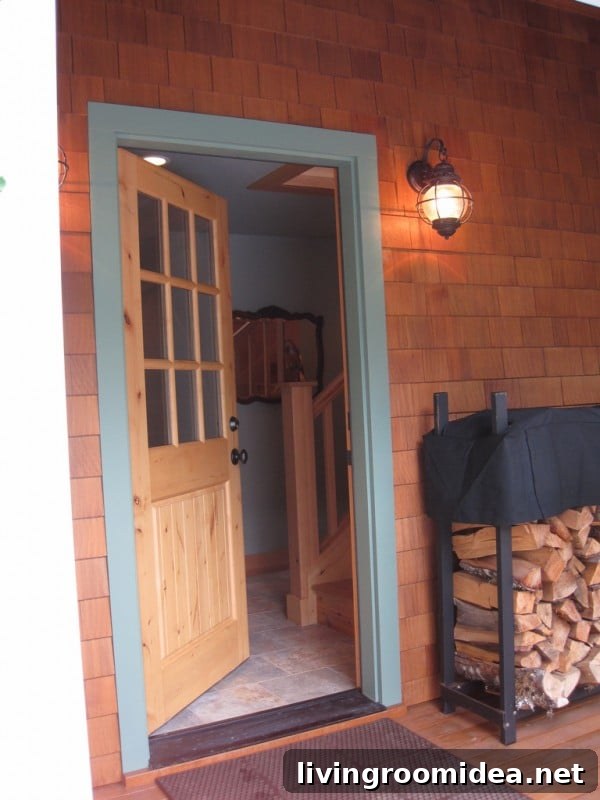 beach house front door cedar shingles