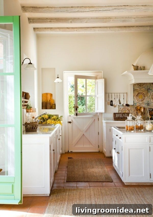 Spring Refresh: Stylish Green and White Decor Ideas 7 Farmhouse Country Kitchen - White with Green Door