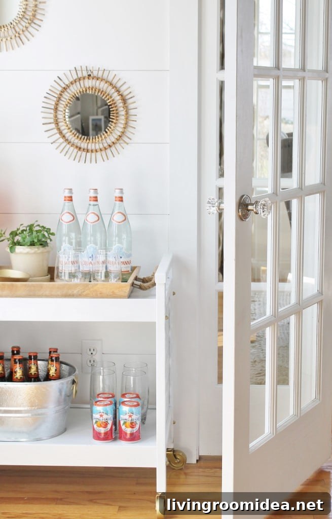 Summer House Tour: Inside a Stylish Coastal Vacation Home 19 Summer-Tour-Vintage-Bar-Cart