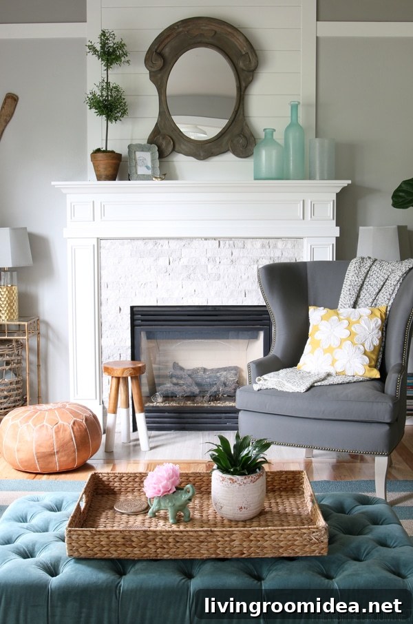 Summer House Tour: Inside a Stylish Coastal Vacation Home 5 Summer House Tour - The Inspired Room Fireplace