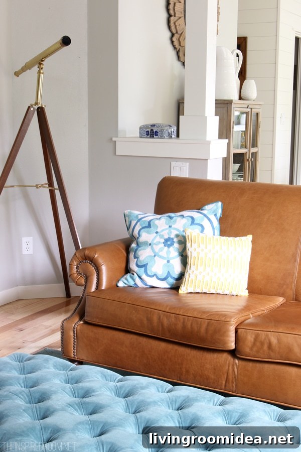 Summer House Tour - The Inspired Room Blog - Leather Sofa