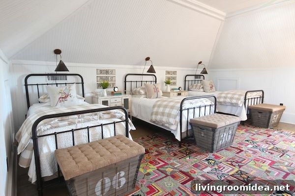 Shared Bedroom - Three Twin Beds - Holly Mathis Interiors