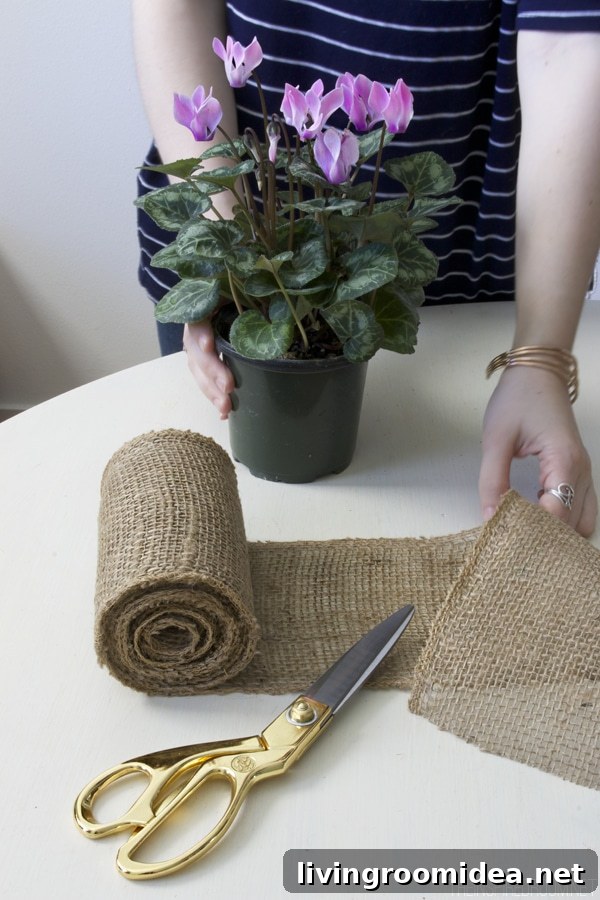 DIY Party Centerpiece Ideas and Stress-Free Hosting Tips 2 Simple DIY Burlap Flower Pot - The Inspired Room