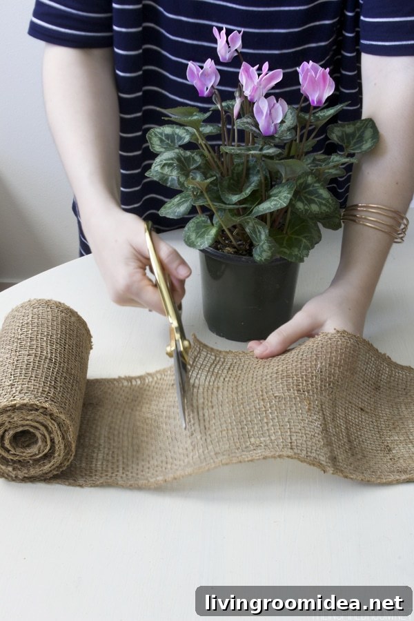 DIY Party Centerpiece Ideas and Stress-Free Hosting Tips 3 Simple DIY Burlap Flower Pot - The Inspired Room blog