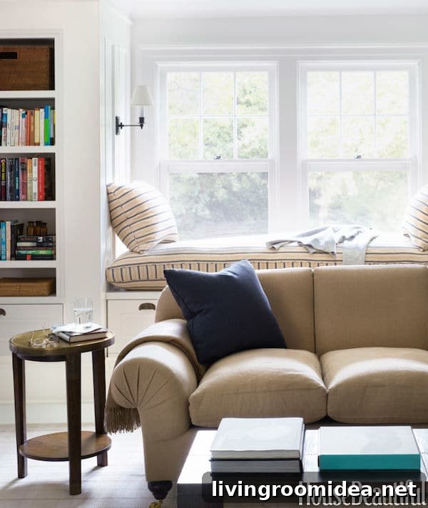 Shaker Style Cottage House Tour - Striped Window Seat Cushion