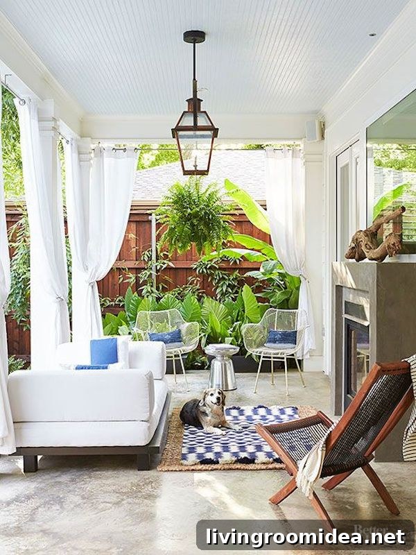 Four Outdoor Living Spaces: Design Tips and Takeaways 5 Outdoor Room - Covered Porch with Lantern