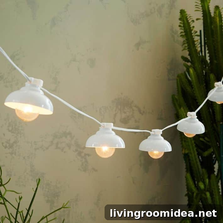 Gather Outdoor String Lights: Stylish Patio & Garden Lighting Ideas 7 White Industrial Outdoor String Lights -Round Up